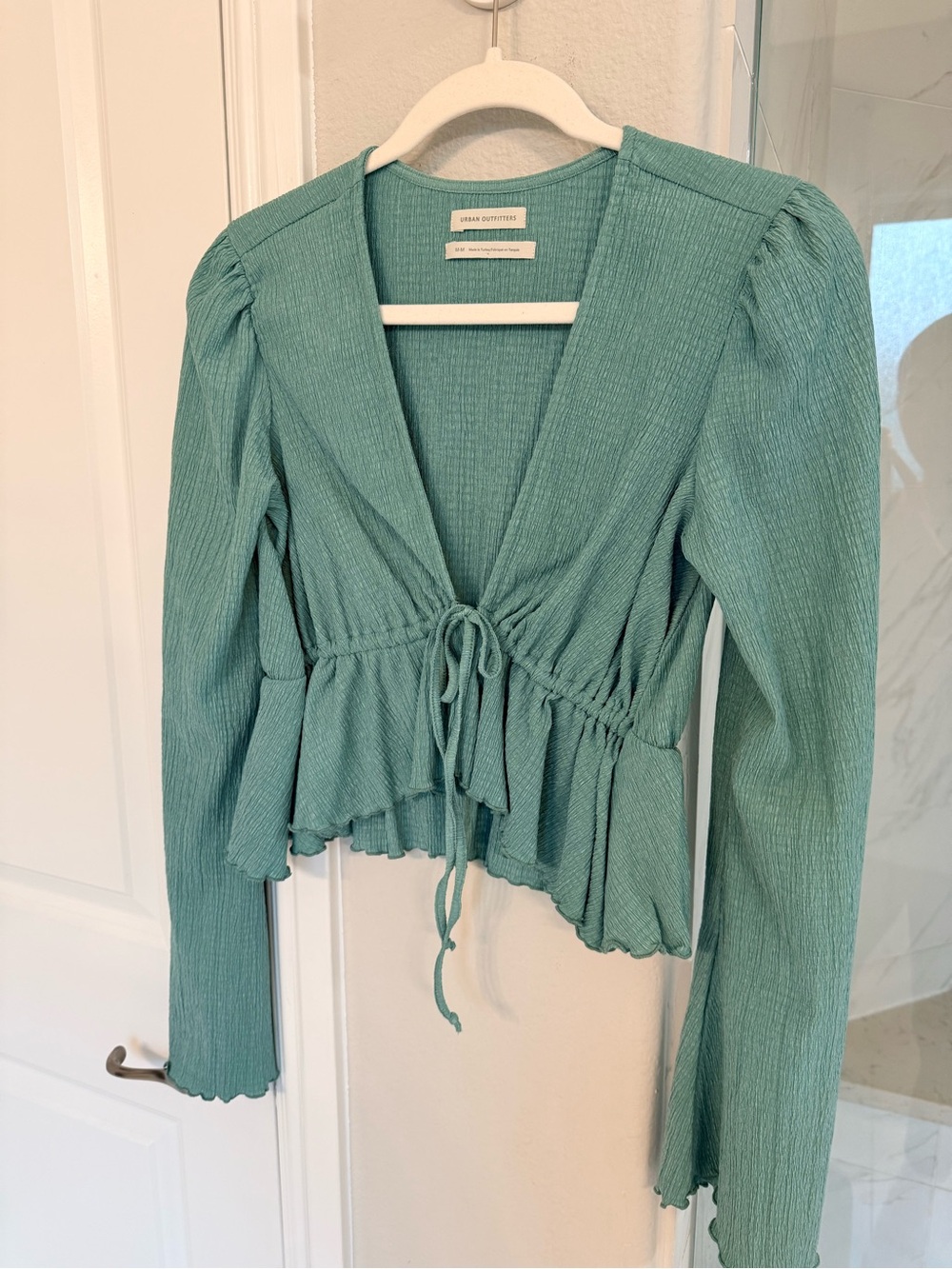 Urban Outfitters Sage Green Tie-Front Peplum Blouse